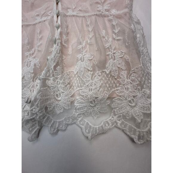 Abercrombie & Fitch Lace Peplum Top XS White Sheer Floral Embroidered Blouse - Picture 5 of 14